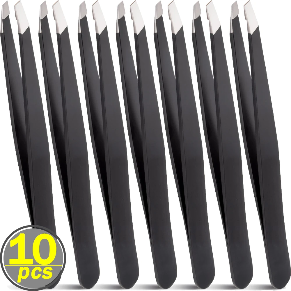 Pince à épiler noire de précision en acier inoxydable, outils professionnels pour sourcils, kit d'outils de maquillage pour l'épilation et le façonnage des poils du visage, 1/10 pièces