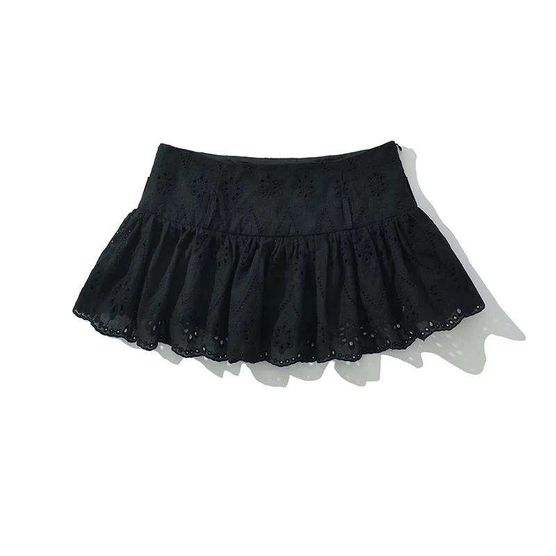 YENKYE American Retro Black White Mini Skirt For Women Sexy Low Waist Side Zipper A-line Summer Skirts  With Shorts Lining Y2K