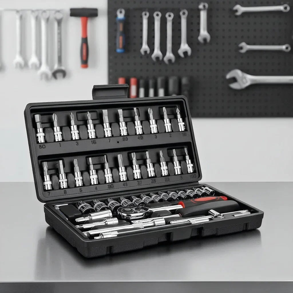 

46 шт., набор инструментов для ремонта автомобиля, набор головок 1/4 дюйма, инструмент для ремонта автомобиля, трещотка, динамометрический ключ, комбинированный набор для ремонта автомобиля, механический инструмент