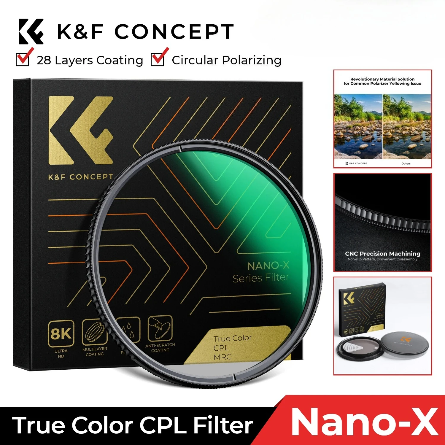 K&F Concept CPL Filter True Color Circular Polarizers Filter 28 Multi-Layer Coatings for Nikon Canon Camera Lenses Nano-X Series