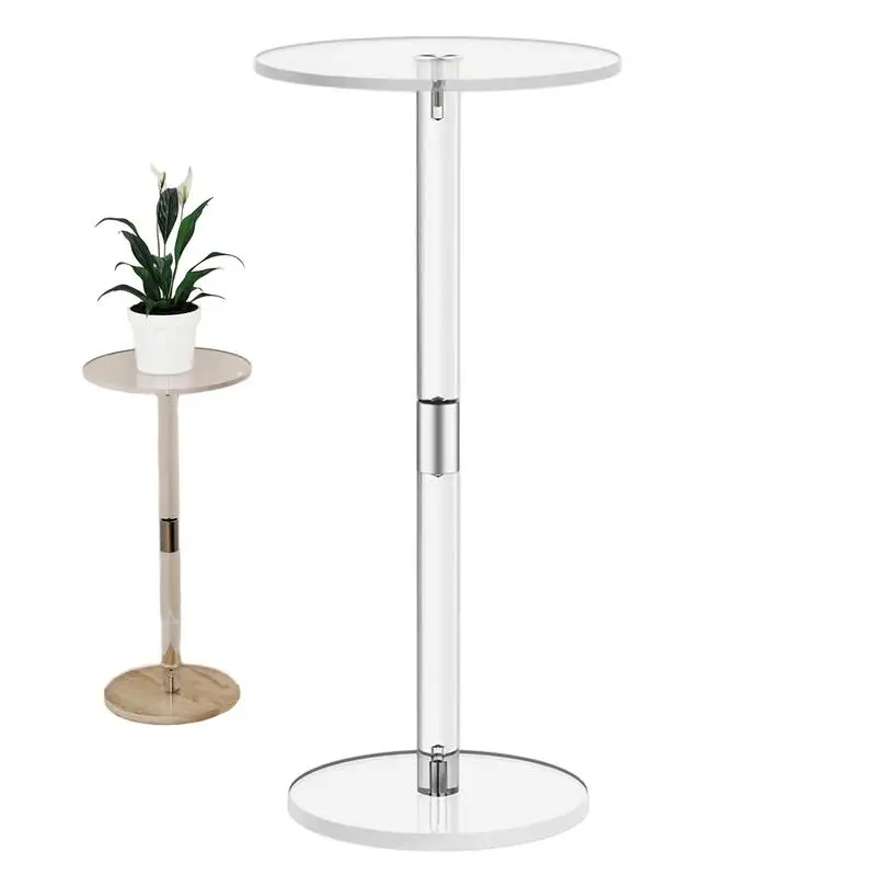 【Hot】Acrylic Drink Table Clear Small Round End Table For Drinks Modern Living Room Side Table For Drinks Snacks Phones Coffee Dr