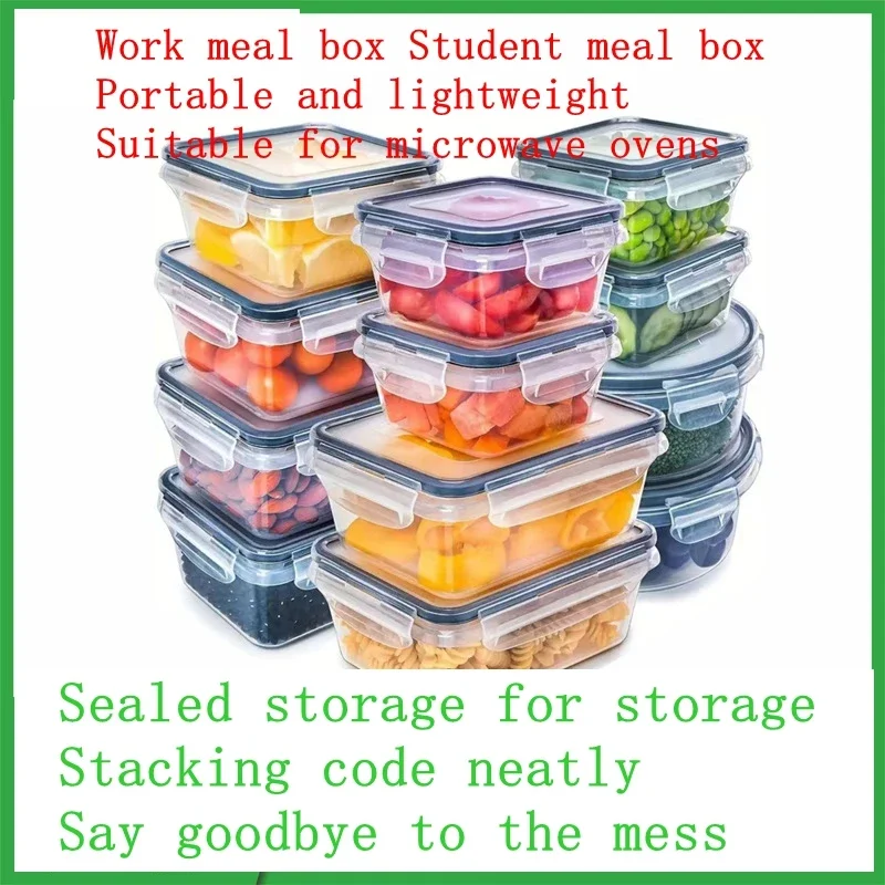 

12 piece transparent plastic packaging box, refrigerator organizing and storage box, microwave oven heat-resistant work meal box