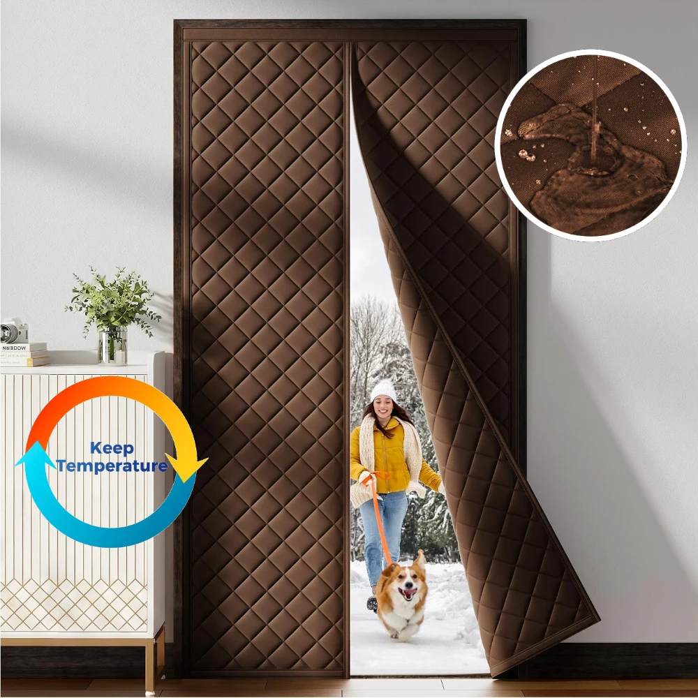 Magnetic Thermal Insulated Door Curtain Quilted Oxford Center-opening Magnetic Closure Block Draft at front/back/side/entry Door