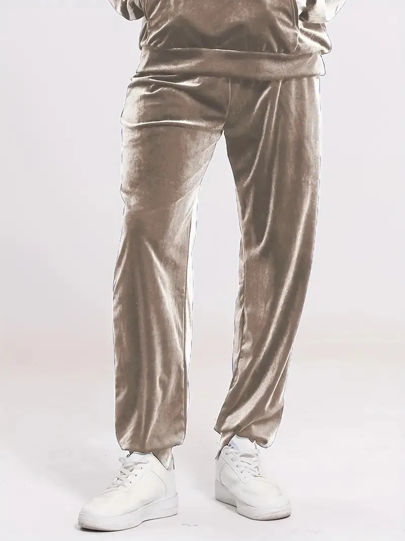 Herren-Trainingsanzug aus Samt in Goldoptik mit Reißverschluss-Hoodie, elastischen Bündchen und Jogginghose, Frühling/Herbst, europäisch-amerikanischer Casual-Stil, zweiteiliges Outfit – Detail 14