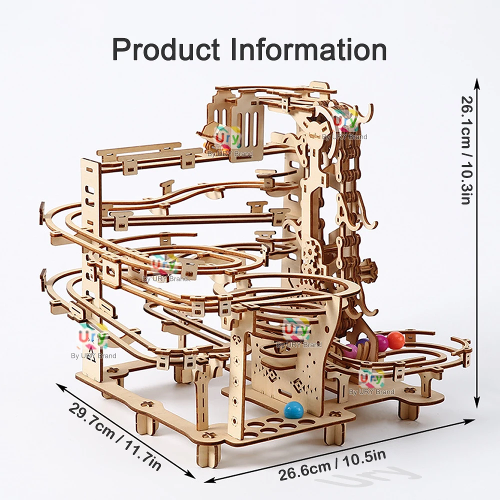3D Wooden Puzzle Mechanical Track DIY Science Physics Maze Ball Model Kits Assembly Toy For Teens Adult Kids Birthday Xmas Gift