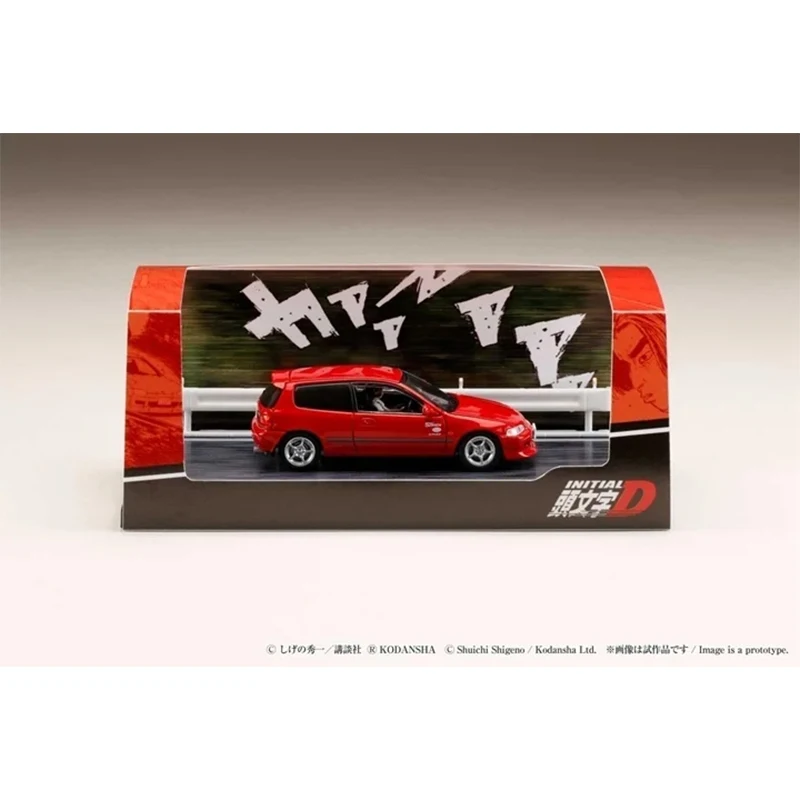 

1:64 Hobby Japan Civic EG6 Red Initial D Car Containing Figure Model Fence Base Diecast Car Model Miniature Toy
