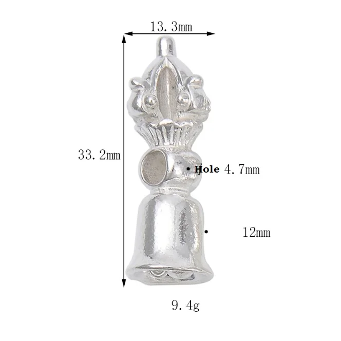 100% 925 Silver Dorje Bell Amulet Solid Silver Buddhist Vajra Bell Charms Tibetan Mala Counter Dorje Bead