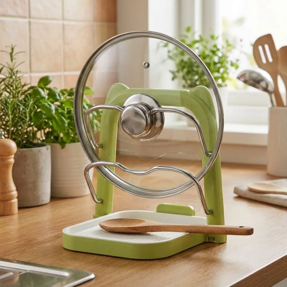 Double Layer Pot Lid Storage Rack No Drill Anti-Slip Pot Cover Shelf Large Capacity Heavy Duty Spoon Rest Restaurant