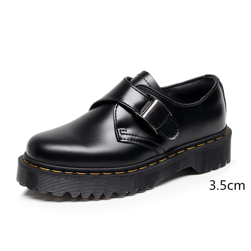 Women\'s Leather Shoes Thick Leather Shoes Black Mary Jane shoes Unisex Platform cowhide Sole Large Men\'s Shoes 34-44