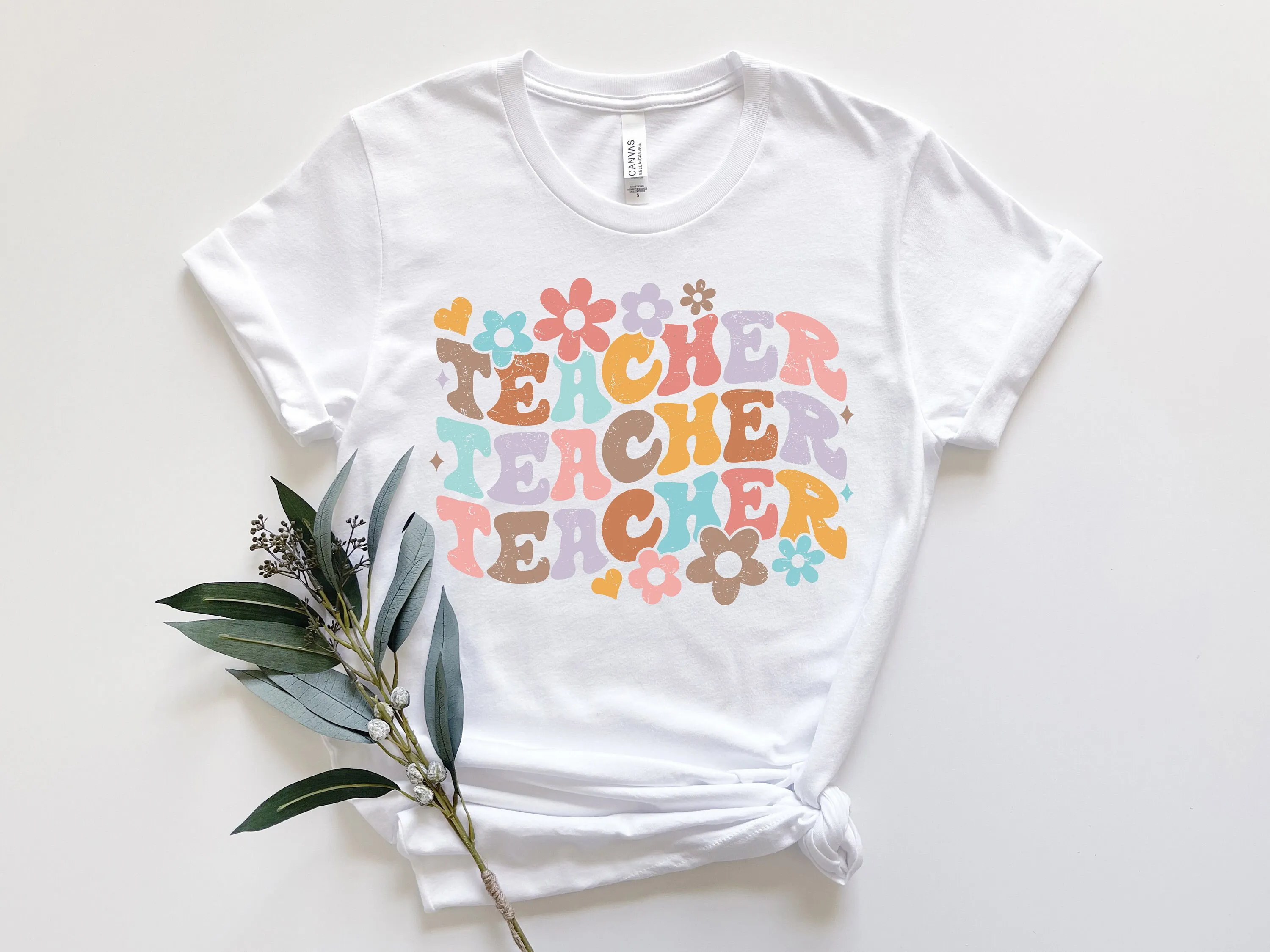 Retro Teacher and Flower Shirt Back To School Cute Shirts Kindergarten Preschool