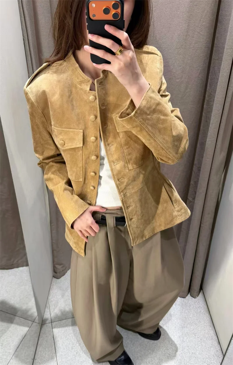 Guobioziy 2026 Fall New Arrival Women's Jacket Camel Long Sleeve Button-Decorated Slim Fit Parka Jacket Trendy and Stylish