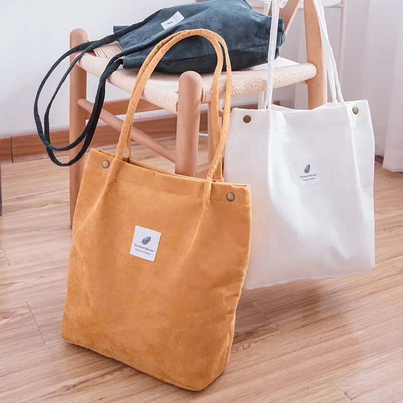 Women Corduroy Shoulder Bag Reusable Shopping Bags Casual Tote New Soft Female Handbag Hot sale Canvas Large Size Pocket