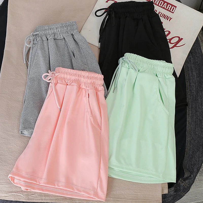 Elastic Waist High Waisted Loose Large Size Casual Sports Wide Leg Shorts