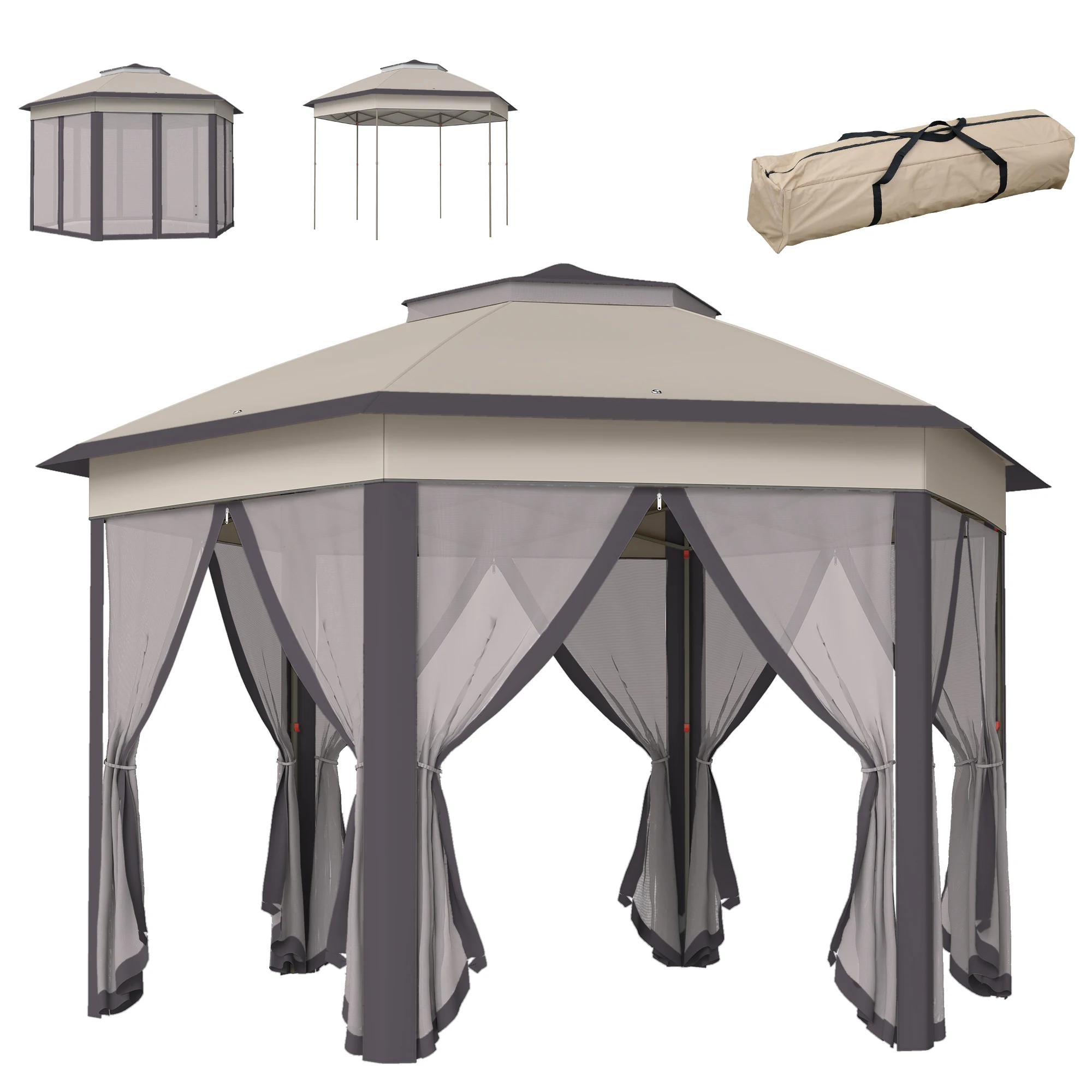 Outsunny Opvouwbare tent 4X3,4 m met dubbel dak en 6 anti-uv-muggennetten