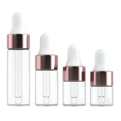 Botellas de vidrio vacías para aromaterapia, Mini gotero con tapa de oro rosa, pipetas de 1ml, 2ml, 3ml, 5ml, 10/20 piezas
