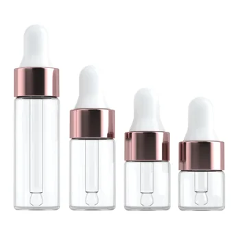 10/20pcs MINI Dropper ขวดแก้วน้ํามันหอมระเหยขวด Rose Gold CAP Pipettes ขวด 1ml 2ml 3ml 5ml