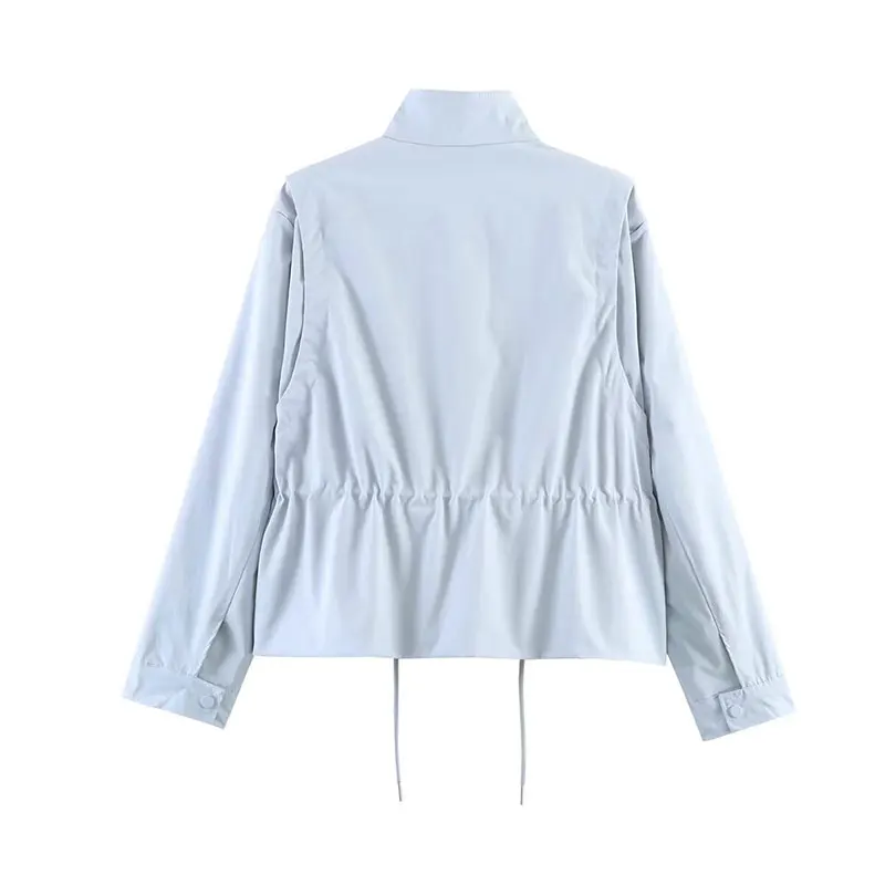 Nlzgsmj 2026 New Spring Autumn Women Stand Collar Drawstring Waist Jacket Loose Long Sleeve Casual Parka Coat view 3