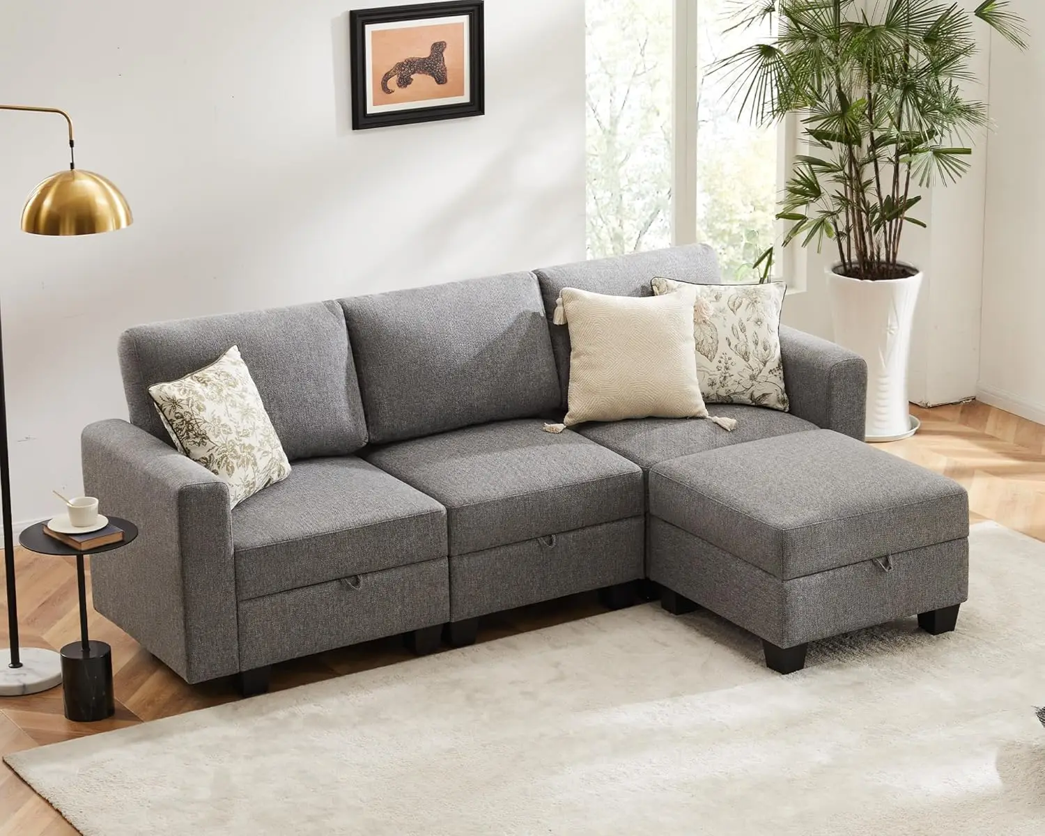 

Modular Sectional Couch for Living Room, Apartment, Compact Spaces with Reversible Chaise Lounge,Couch w/Storage Seats