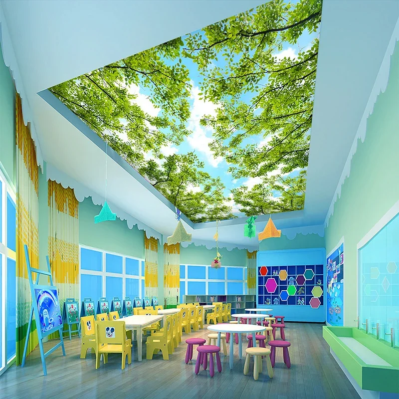 Custom Size Blue Sky White Clouds Forest Green Leaf Wall Painting 3D Modern Living Room Bedroom Ceiling Decoration Mural Paper - Image 4