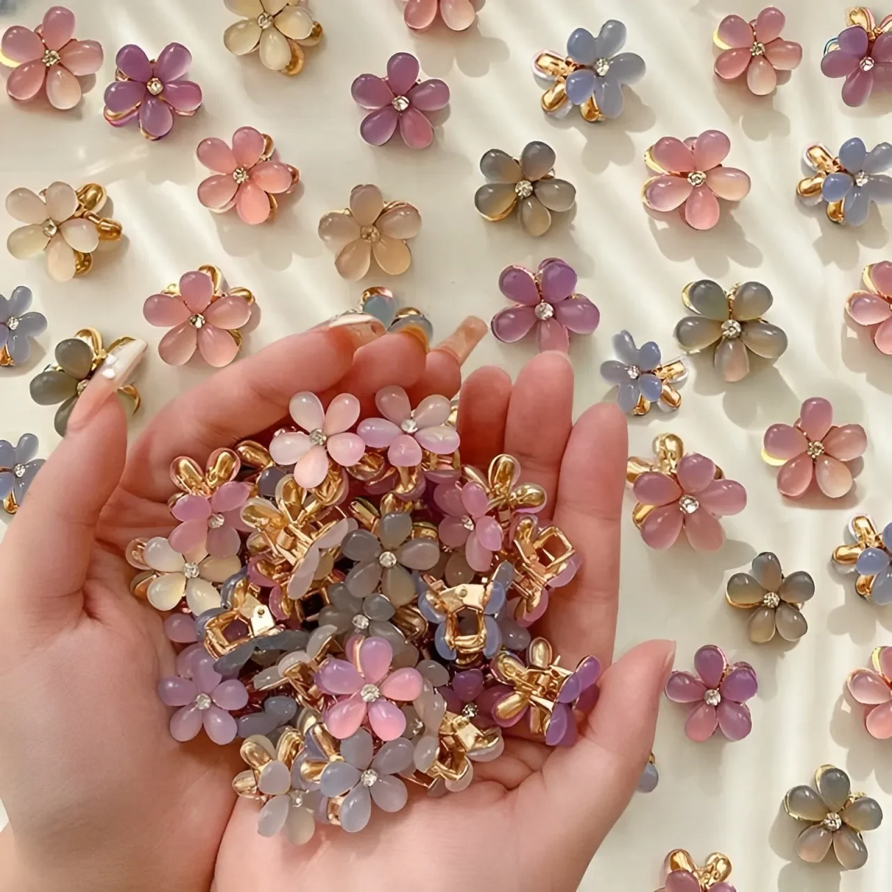 1/10pcs  Colorful Opal Hairpins Kids Cute Girls Mini Flower Hairclip Claws Small Crystal Headdress Korean Sweet Hair Barrettes