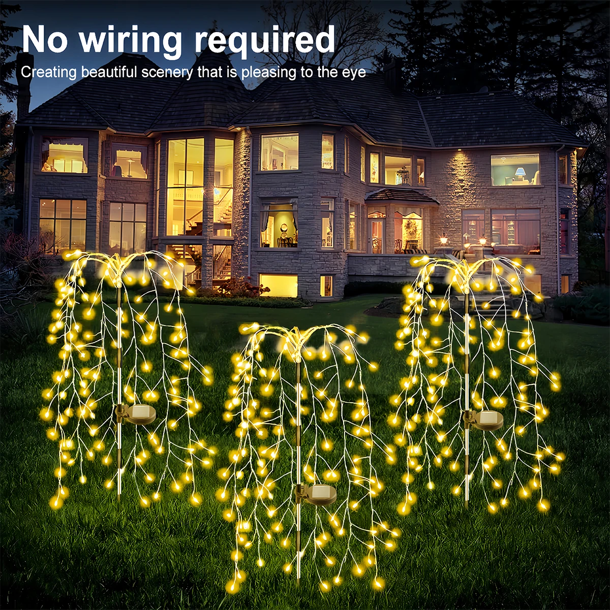 Imagem -04 - Solar Powered Willow Tree Fireworks Lamp 200 ou 120led String Light Luzes ao ar Livre Modos de Iluminação Jardim Luzes Decorativas