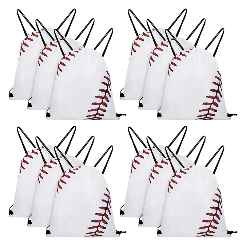 Drawstring Backpack Baseball Drawstring Bag Baseball Drawstring Favor Bags for Your Gym Class and Sports ,12Pack