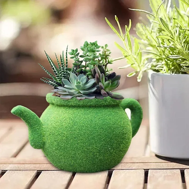 Imagem -05 - Jardim Decoração Acessórios Panelas para Plantas Moss Flocking Plantador Suculento Vaso de Flores Indoor-outdoor Home Desktop