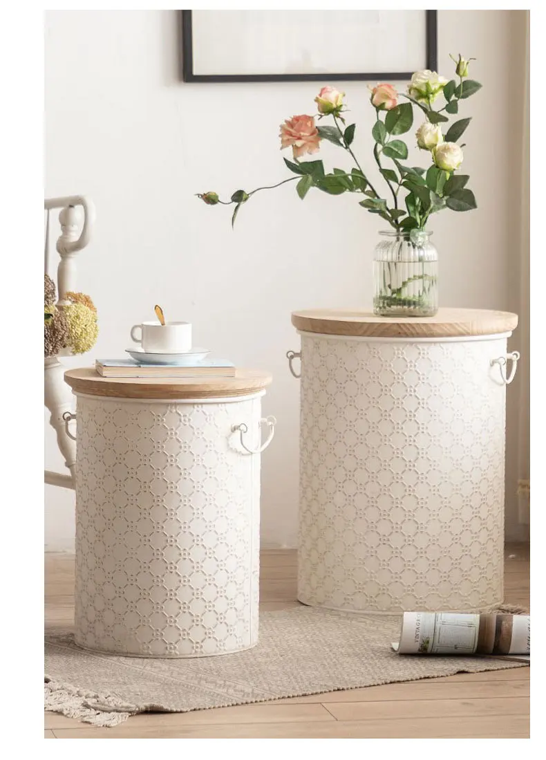 

Cream style retro clothing store storage bucket, small apartment living room sofa side table, wabi sanfeng bedroom bedside table