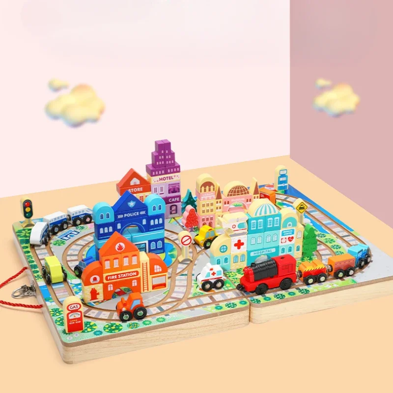 Diy Peuterspeelgoed Treinspoor Montage Magneten Bouwstenen Set Puzzel Houten Montessori Constructor Bordspellen Diorama Cadeau