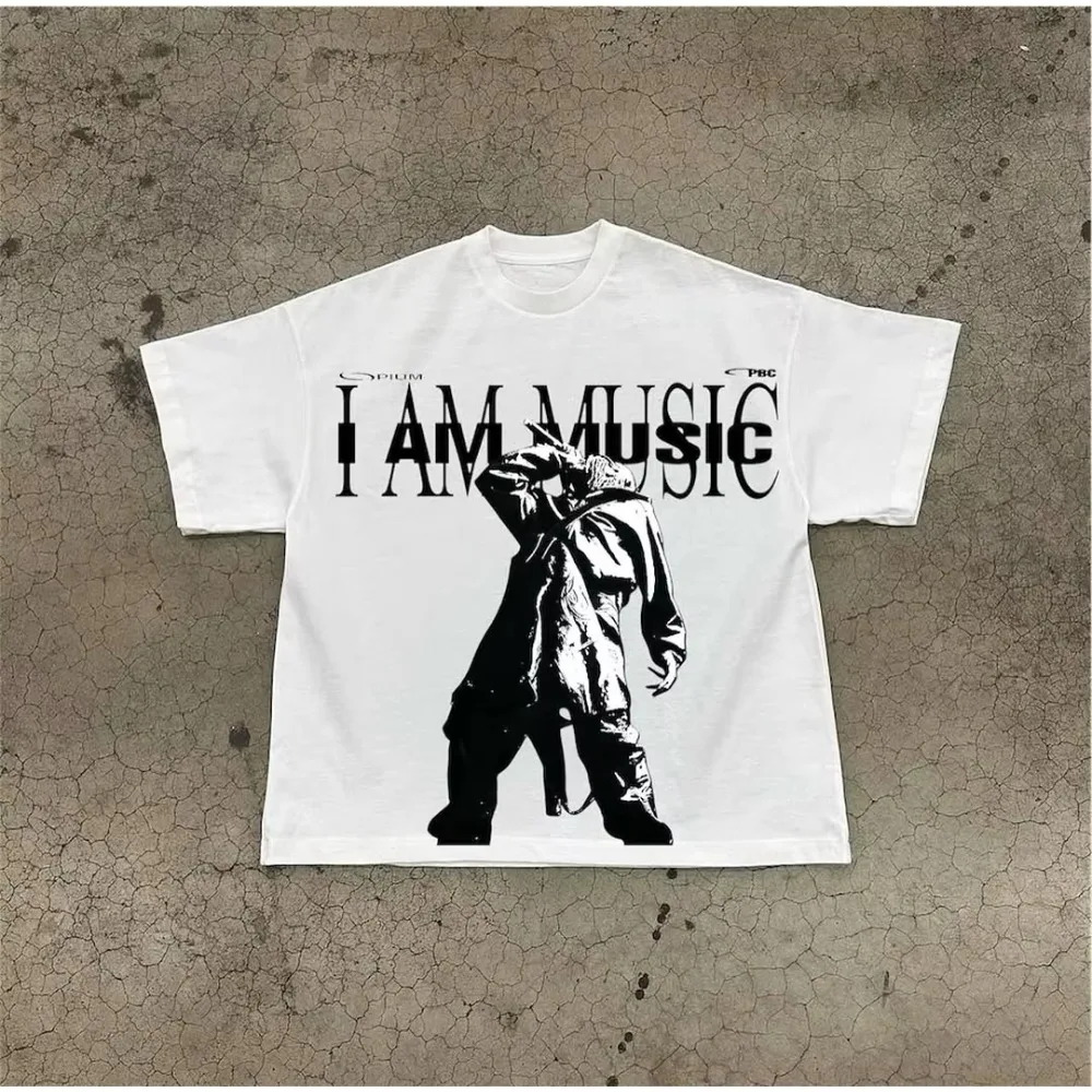 

2025 Streetwear American Cool Portrait Print Loose Short Sleeve Hip Hop Street Short Sleeve T-shirt Harajuku Style T-shirt