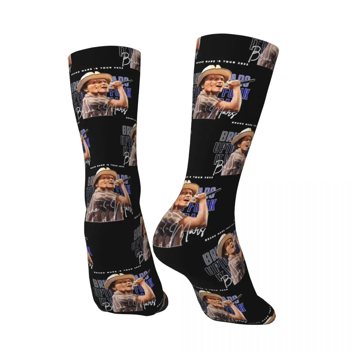 Funny Crazy Music Logo Vintage Album Funk Tour Singer Sock for Men Hip Hop Harajuku Bruno Mars Happy Seamless Pattern Printed