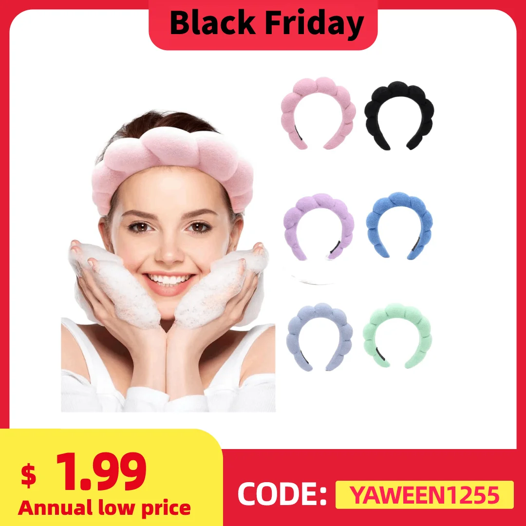 

Spa Headbands for Washing Face or Makeup, Sponge Bubble Skincare Headbands, Puffy Terry Cloth Hairband for Women, Skin Care Make