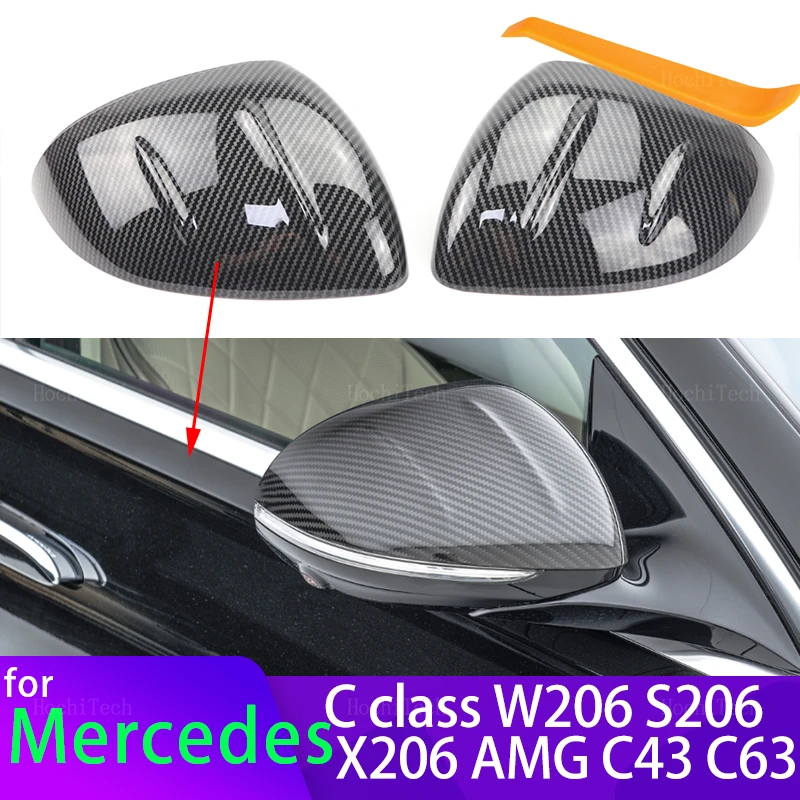 Replacement Black Fiber Mirror Cover Cap for Mercedes-Benz C-Class C Class W206 S206 X206 AMG C43 C63 C 43 63 Car Accessories