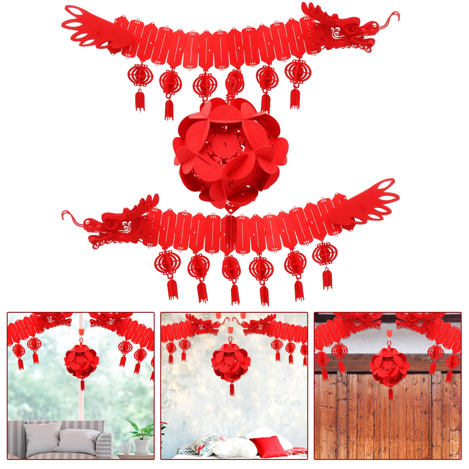 1 set di decorazioni da appendere con nappe a forma di drago, ornamento rosso per Capodanno cinese, per finestre, porte, pareti, festival di primavera, decorazioni per feste per interni