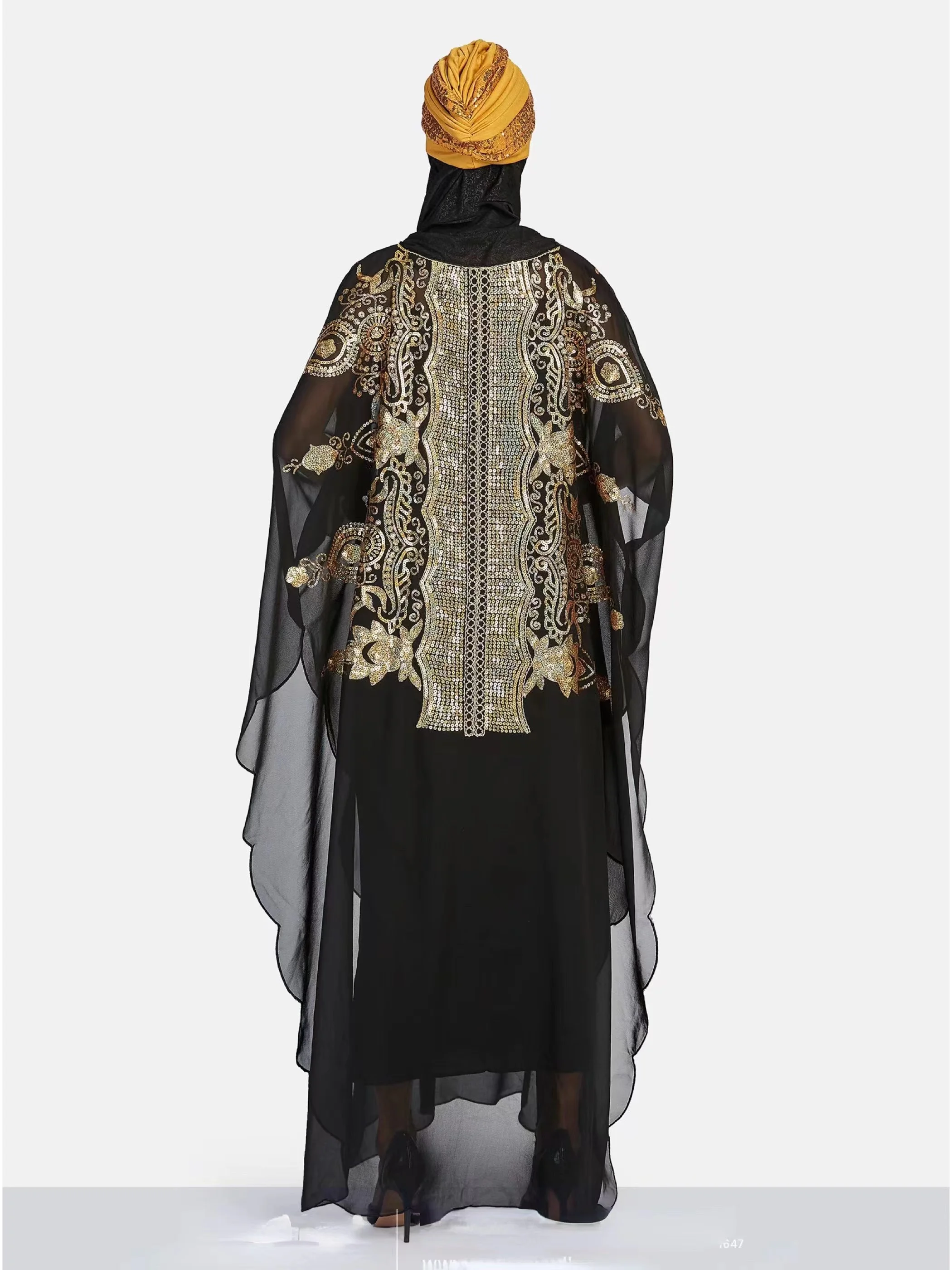 2023 New African Abaya Middle East Loose Large Size Chiffon Elegant Temperament Sequined  Spring Traditional Ethnic Style Dress