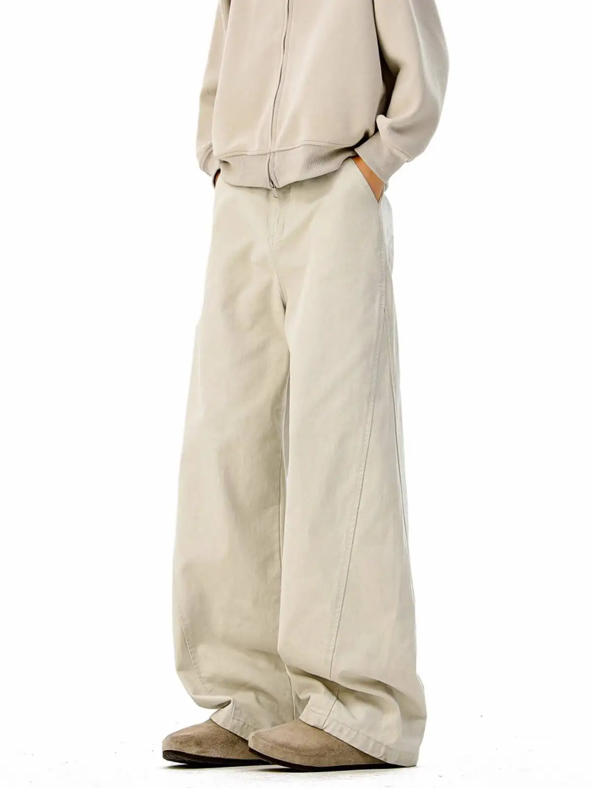 Autumn Winter Man Jeans New Men's Apricot Cargo Pants Streetwear Versatile Wide Leg Loose Sports Casual Trousers