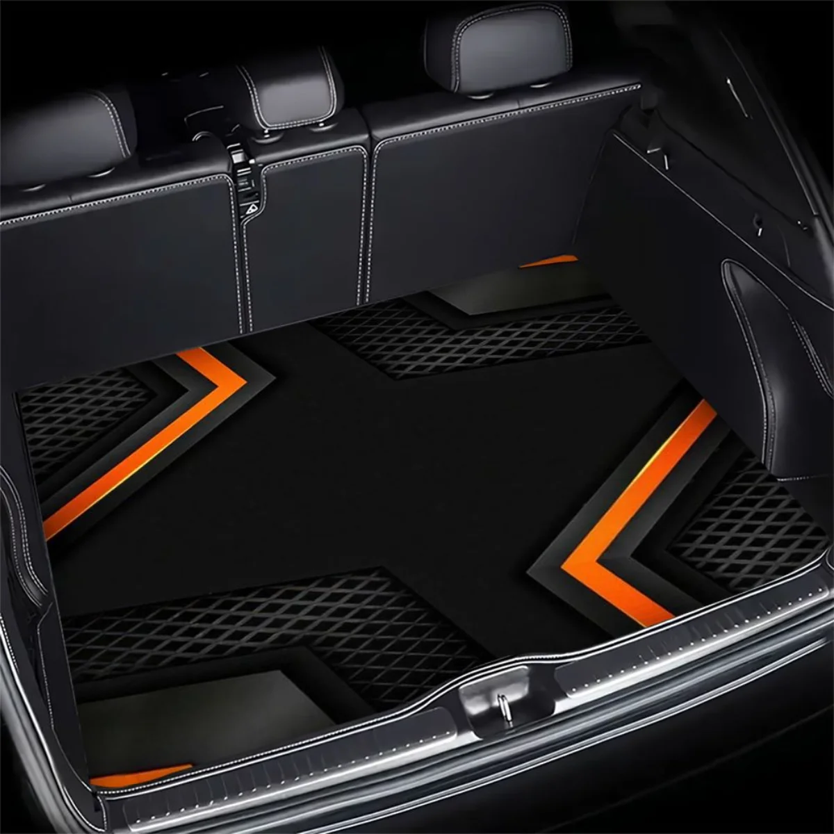 

Black Orange Honeycomb Sport Geometric Tech Car Trunk Mat Universal Fit Waterproof Non Slip Racing Auto Rear Cargo Liner Pad
