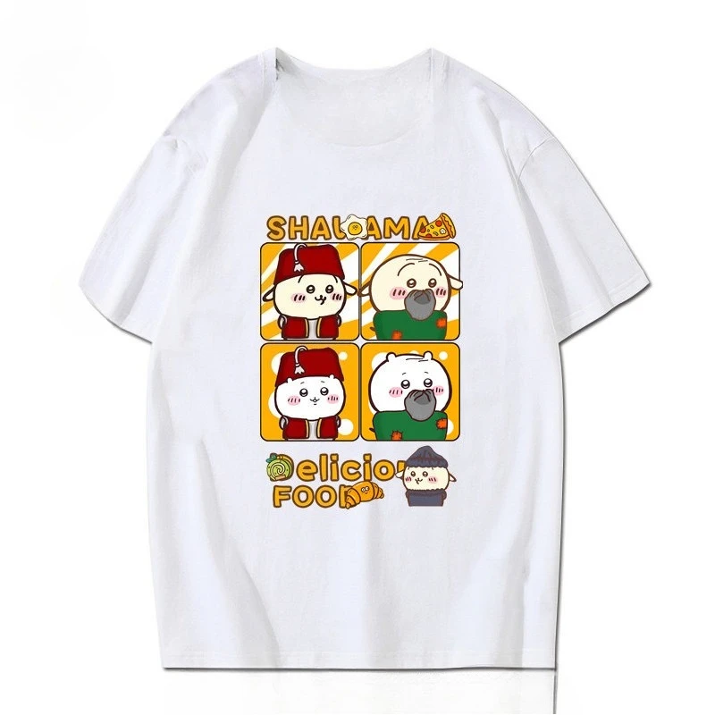 Chiikawa × Shawarma Legend Game Graphic T‑Shirt, Unisex Loose Casual Summer Short‑Sleeve Streetwear Daily Top