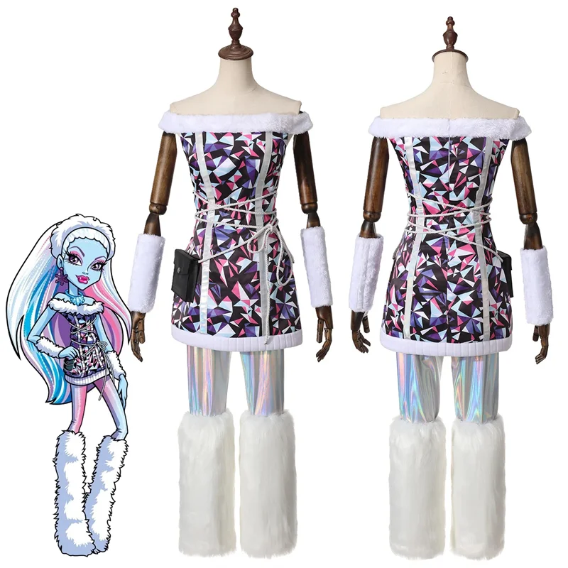 فستان تنكري للبالغين من Monster High Abbey Bominable، حقيبة جوارب، مجموعة كاملة من الملحقات، بدلة كرنفال لحفلات الهالوين