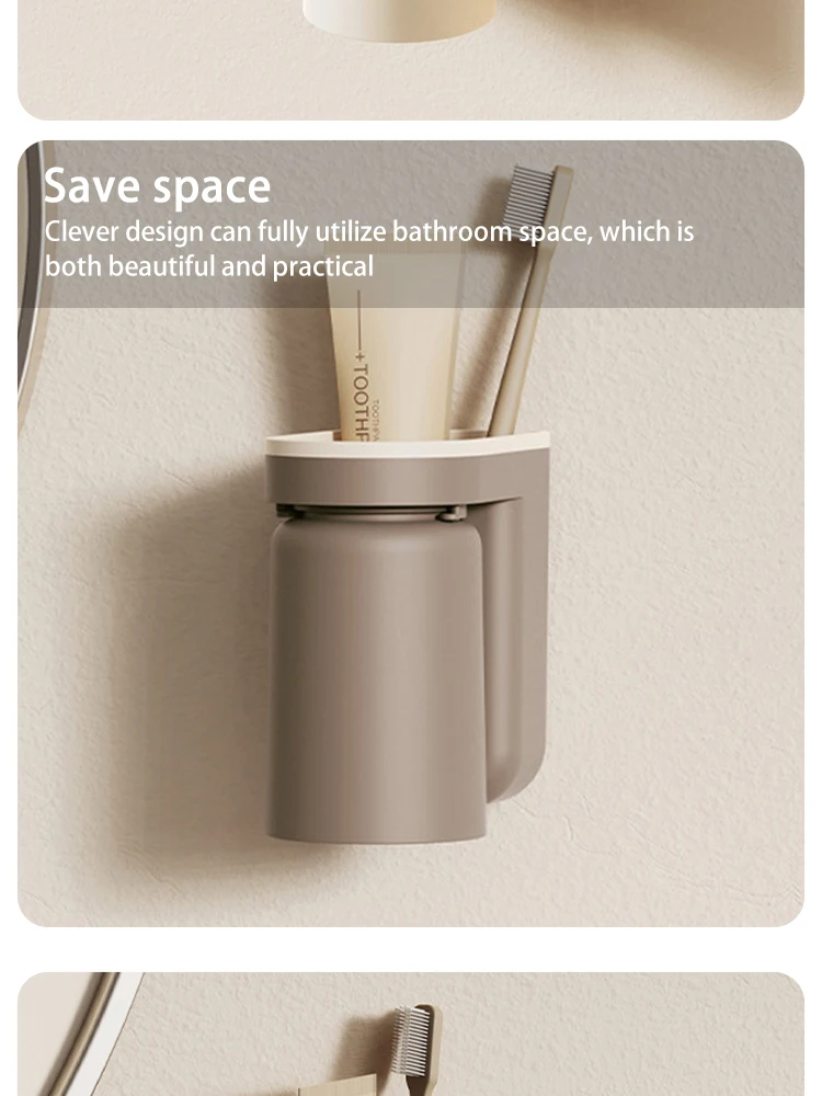 1 Pc Innovative Zahnbürste Lagerung Rack Kein Loch Licht Luxus Mundwasser Tasse Pinsel Tasse Wand Badezimmer Organizer Paar – Detail 7