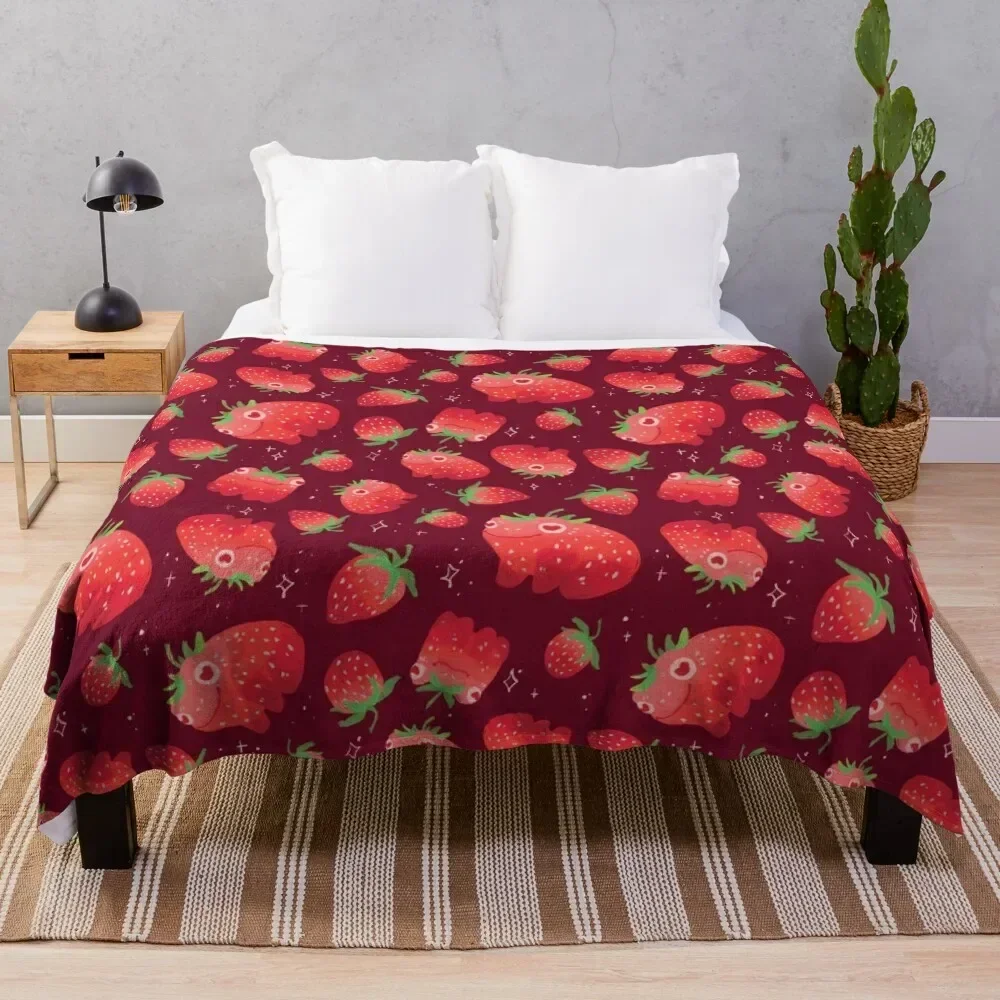 

Strawberry frogs repeating pattern Throw Blanket bed plaid Moving Heavy Hairy Blankets