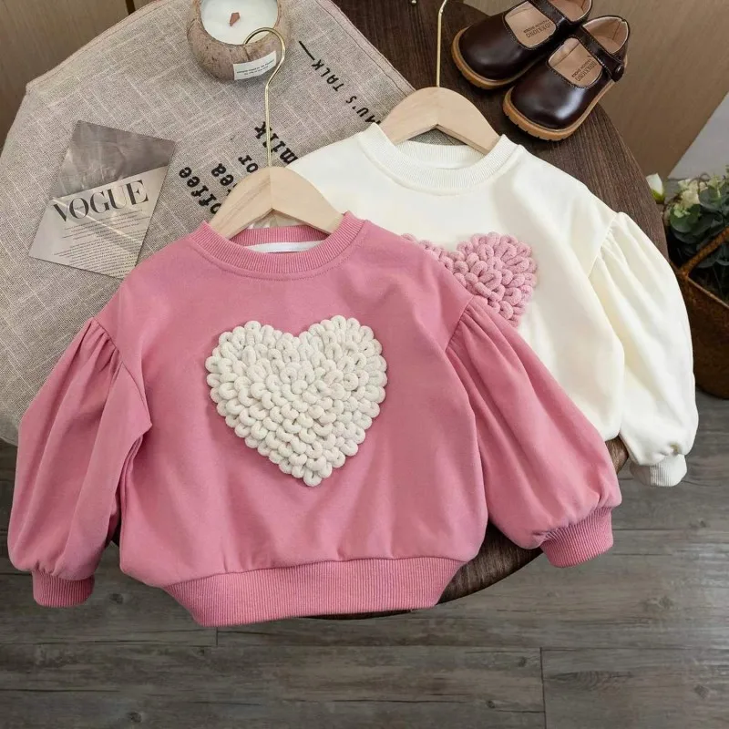 Girls T-shirts 2024 Autumn Winter Sweater for Kids 3D Love Children Sweatshirts Toddler Pullover Long Sleeve Baby Tops Outfits