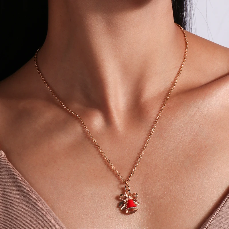 Mode Weihnachten Halsketten Emaille Santa Claus Baum Glocken Anhänger Halskette für Frauen Mädchen Weihnachten Party Urlaub Schmuck Geschenke – Detail 5