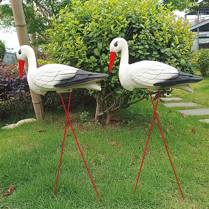 1Pc Creative Lifelike Animal Model White Crane Landscape Garden Decoration With Detachable Wire Feet For Outdoor Garden Decor