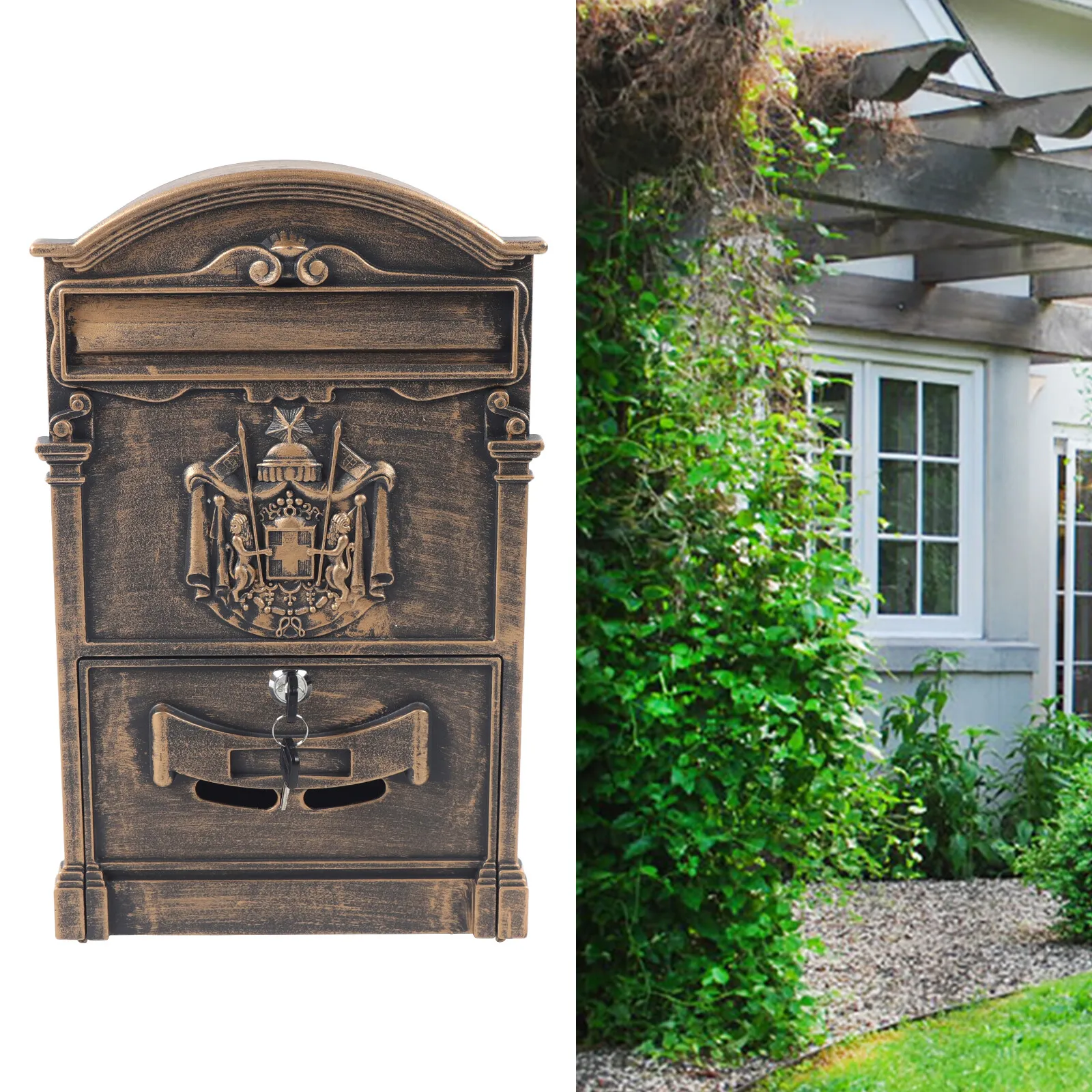 

European Retro Wall-mounted Mailbox Security Vintage Mail Drop Box W/ Lock