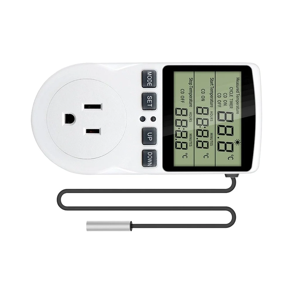 Digital Temperature Controller Heating Cooling Thermostat Outlet 15A 1800W With Timer For Greenhouse Brewing Reptile Home