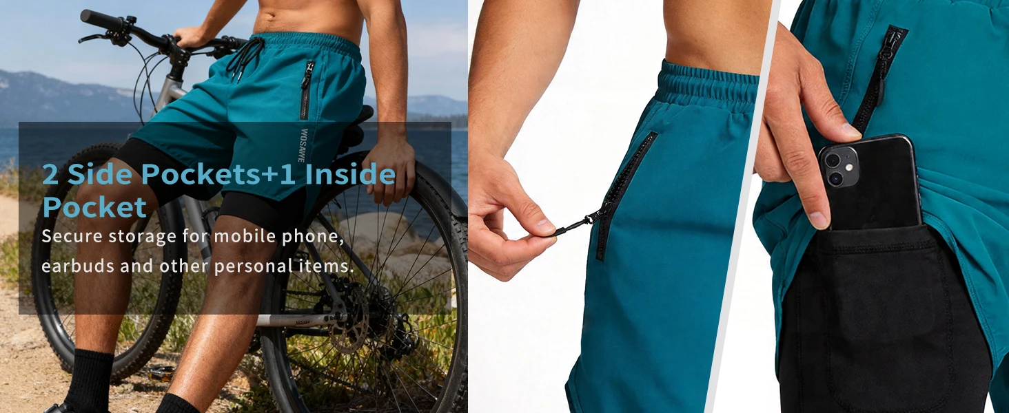 WOSAWE Sommer MTB-Shorts Mountainbike-Radlerhose mit Polsterung Mehrere Taschen Rennrad-Hose Outdoor-Sport 2-in-1 Kurze Hose – Detail 6