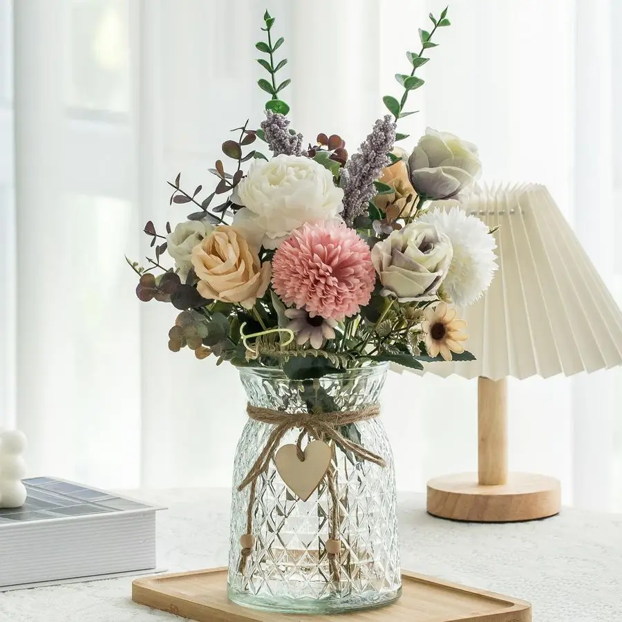 

Pack Set Fake Flowers with Vase, Faux Peony Silk Flowers for Home Decor,Fake Flowers with Vase for Coffee Table Decor,Living Roo
