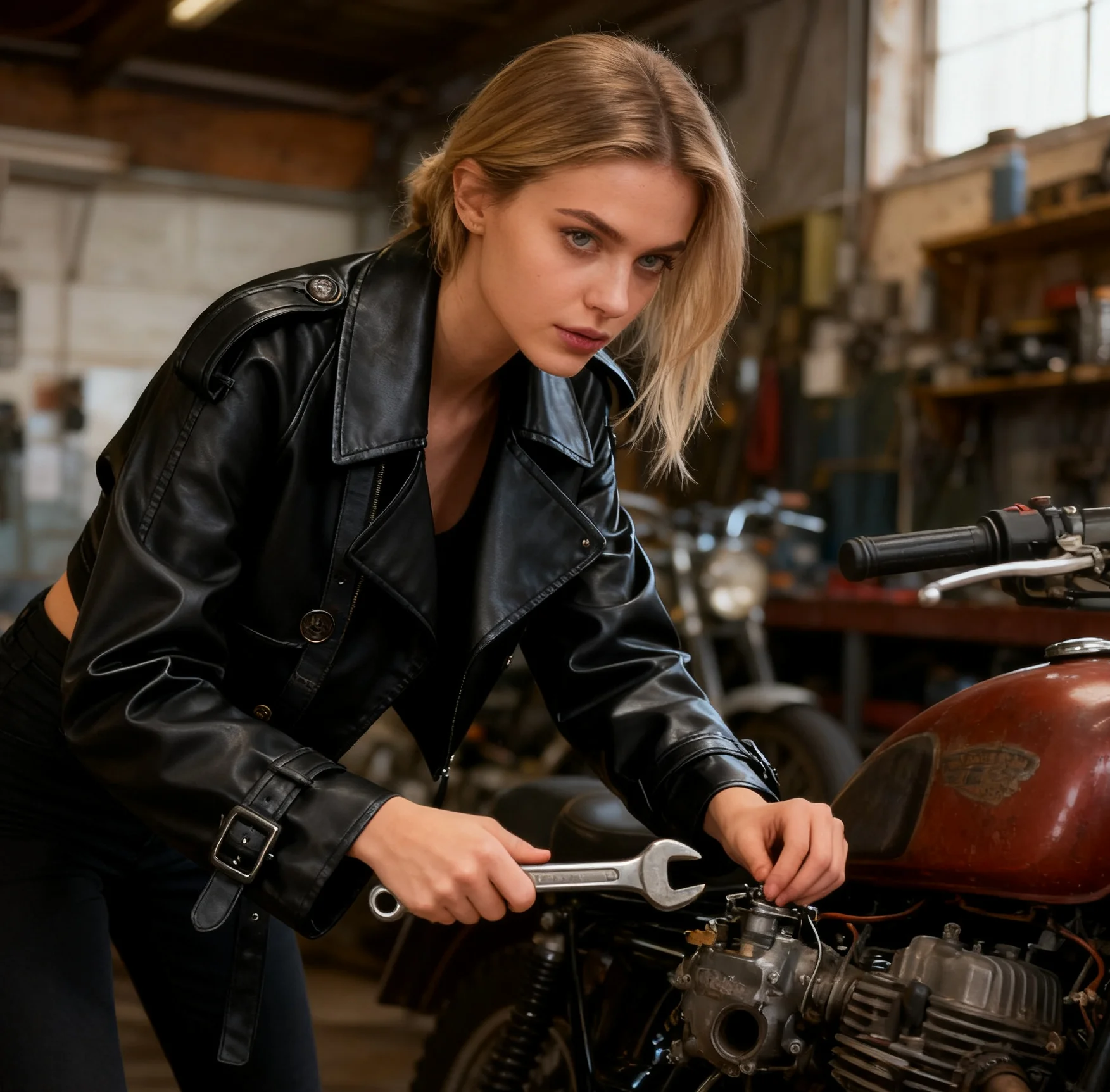 

Biker Jackets Womens Jacket With Protection Fall Fox Furry Fur-Collar Fluffy Plush Glamour Soft Elegant Gentle Youthful Outdoors