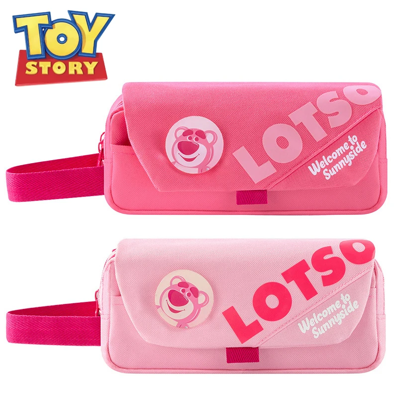 

Disney Lotso Pencil Bag Cartoon Pen Case with Carrying Handle Student Large Capacity Double Layers Stationery Bags Storage Box
